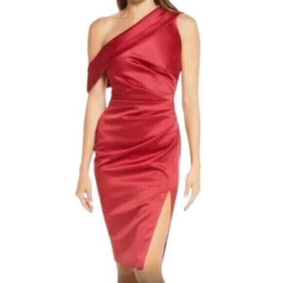 Lavish Alice Burgundy Off The Shoulder Pleated Side Cocktail Dress - Picture 1 of 14